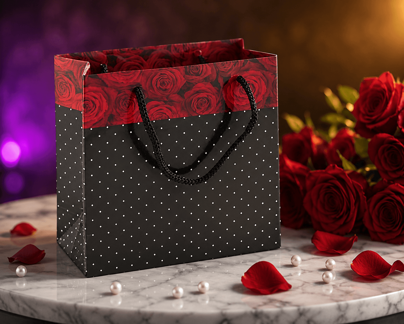 Sirius Ambalaj Siyah Gül Puantiyeli Alışveriş Çantası