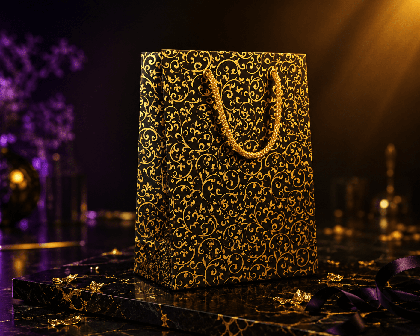 Sirius Ambalaj Siyah Gold Arabesk Dikey Çanta