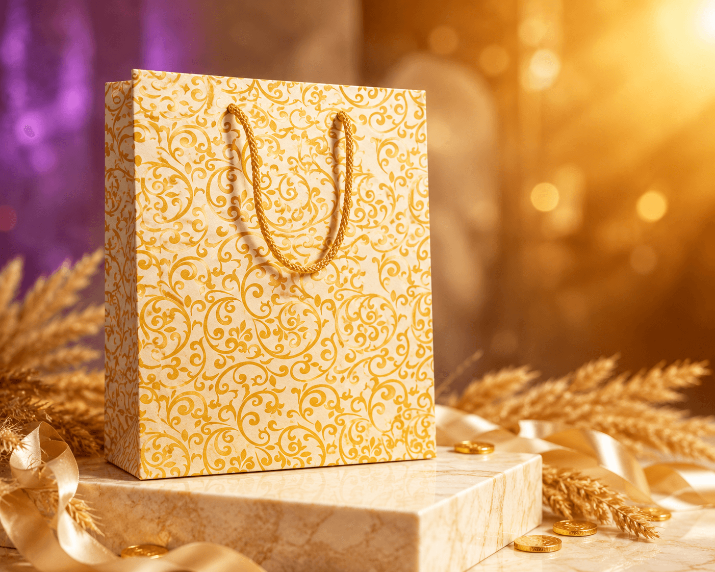 Sirius Ambalaj Krem Gold Arabesk Dikey Çanta