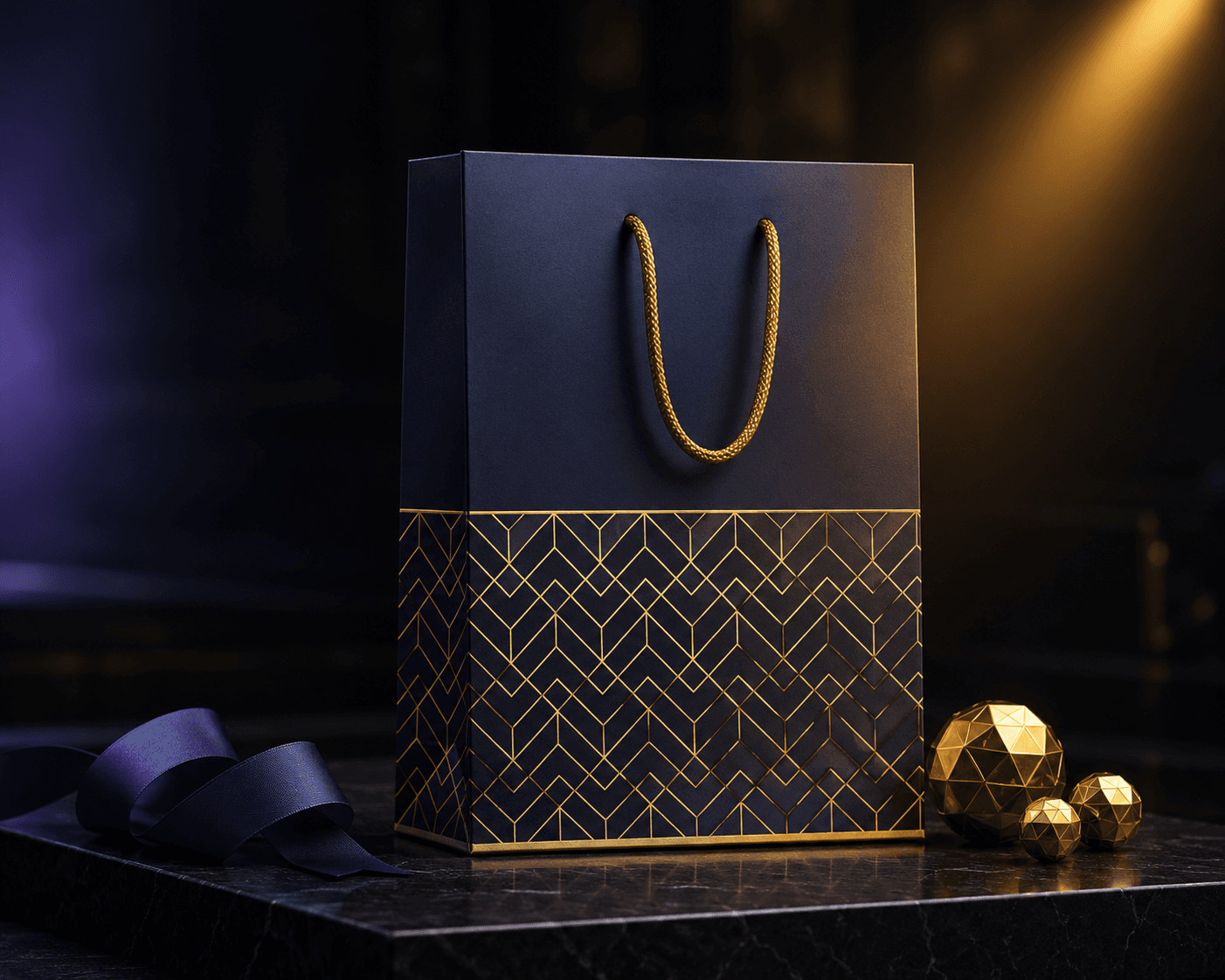 Sirius Ambalaj Lacivert Gold Geometrik Desenli Çanta