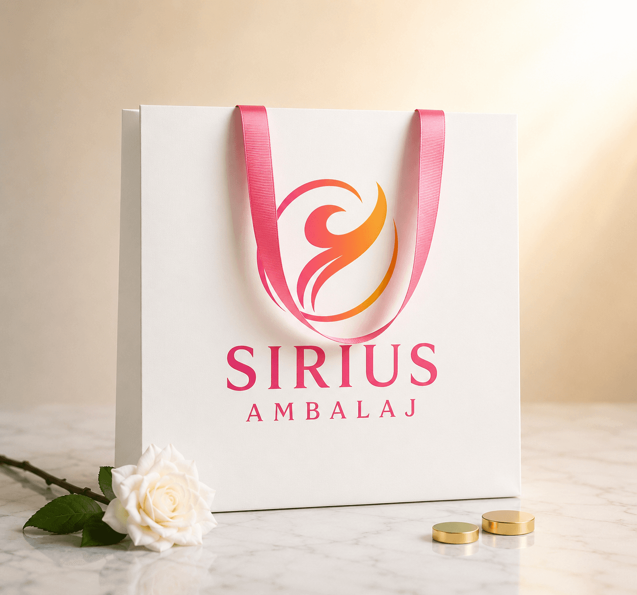 Sirius Ambalaj Beyaz Pembe Anka Logolu Kuyumcu Çantası