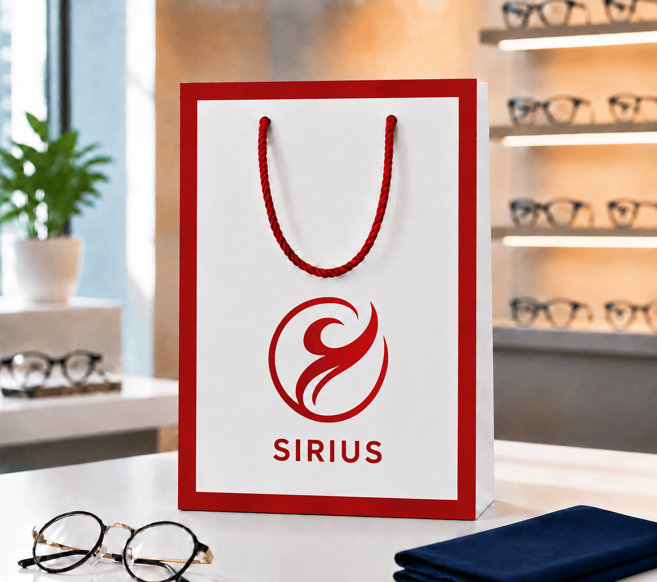 Sirius Ambalaj Beyaz Kırmızı Çerçeveli Optik Çantası