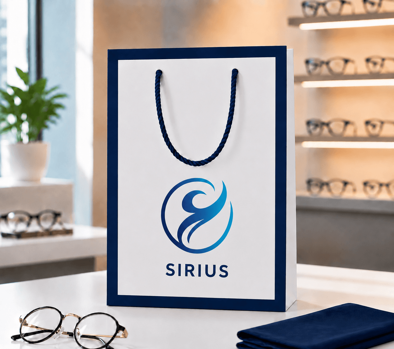 Sirius Ambalaj Beyaz Lacivert Çerçeveli Optik Çantası
