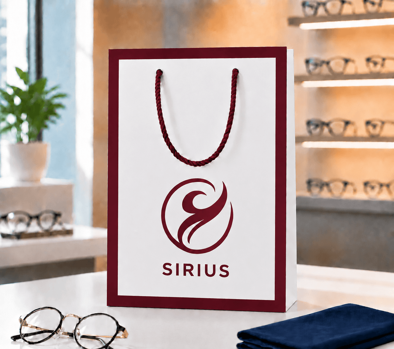Sirius Ambalaj Beyaz Bordo Çerçeveli Optik Çantası