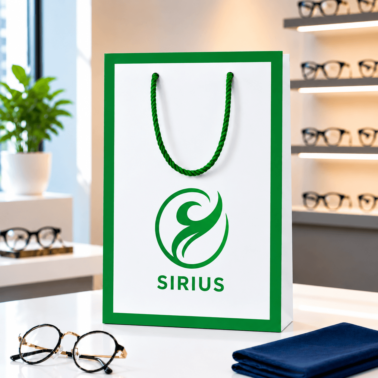 Sirius Ambalaj Beyaz Yeşil Çerçeveli Optik Çantası
