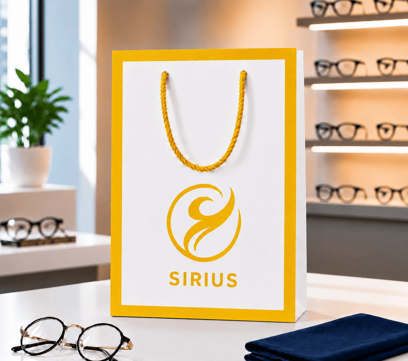 Sirius Ambalaj Beyaz Sarı Çerçeveli Optik Çantası